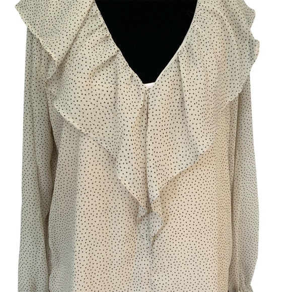 Loft Dotted Cream Beige V Neck Ruffle Lined Long Sleeve Crepe Career Blo… - Picture 6 of 14